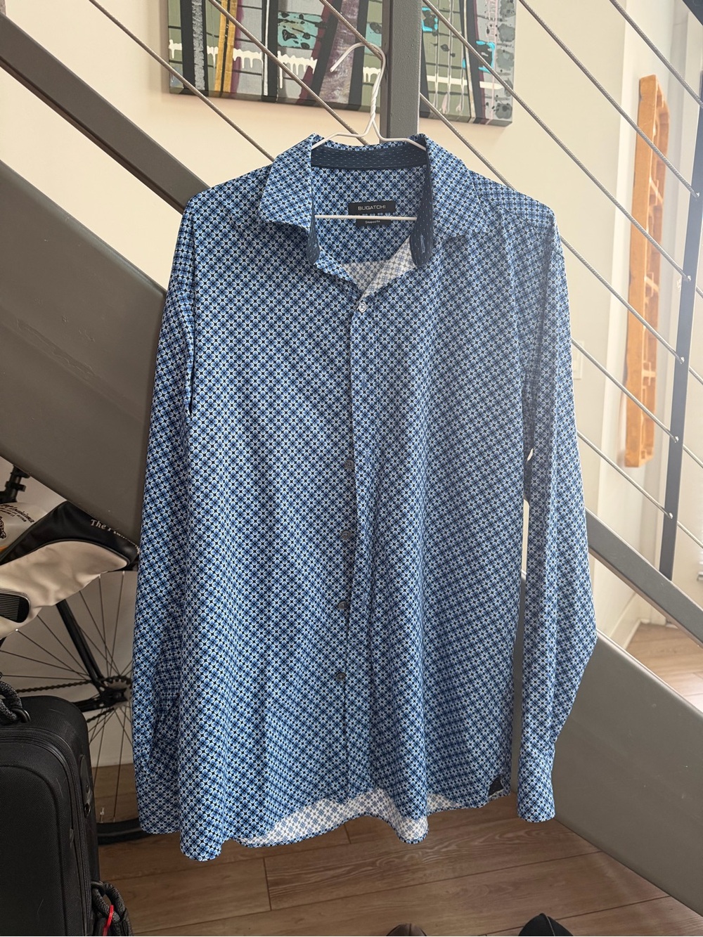 Bugatchi Blue Geometric Button-Up Dress Shirt